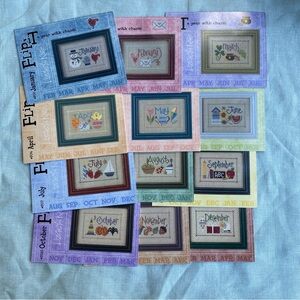 Lot of 12 months Lizzie Kate flip it A Year with Charm cross stitch patterns